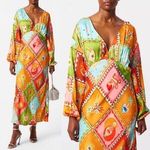 Never Fully Dressed balloon sleeve midaxi dress in multi print